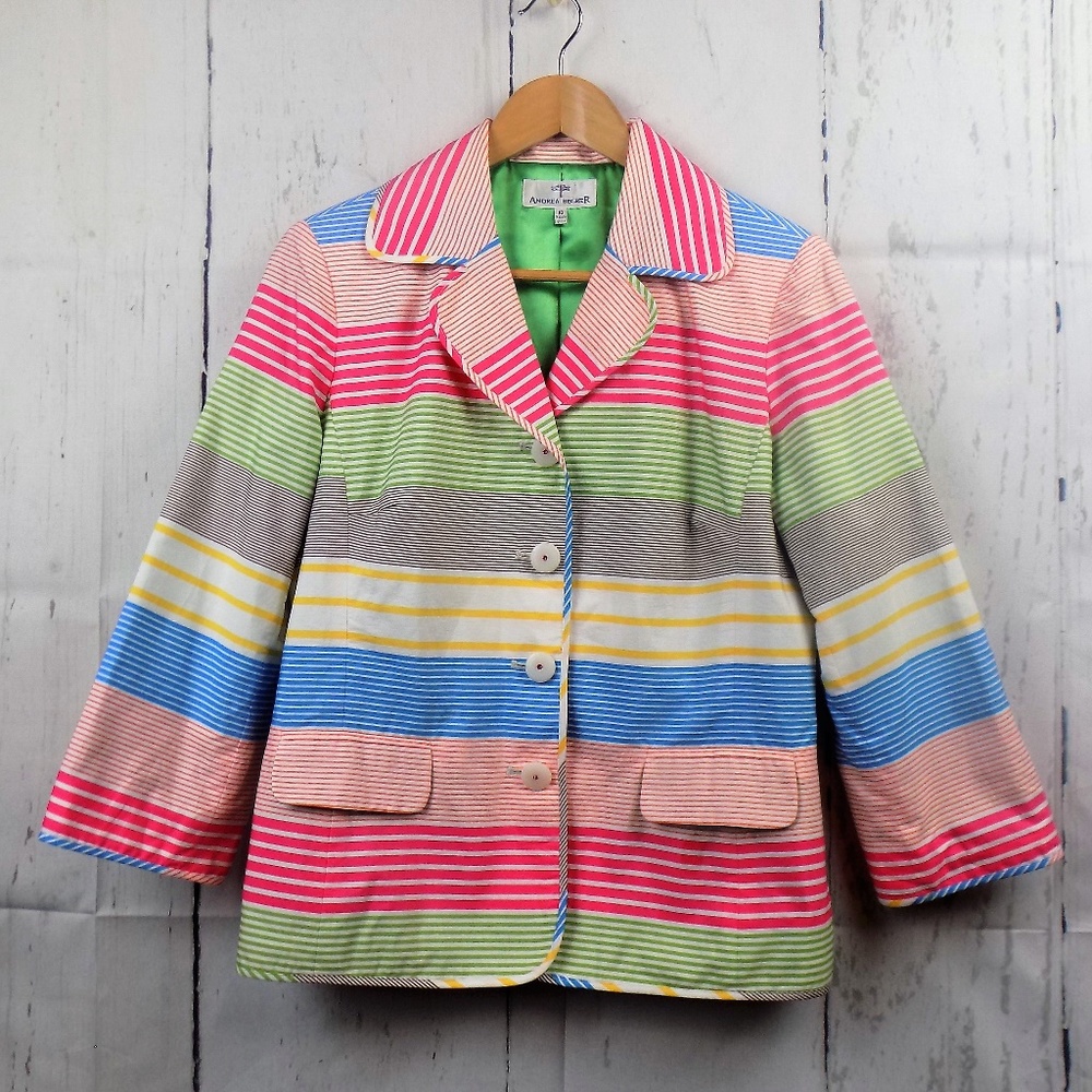 Andrea Becker Multi Colored Blazer/Jacket Size 10. Spring EASTER colors pink